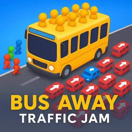 Bus Away Traffic Jam Unblocked - Colorful bus navigating massive city traffic jam puzzle by moving cars, satisfying escape gameplay, play free online no download