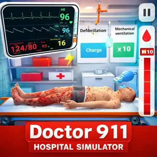 Doctor 911 Hospital Simulator Unblocked - Busy emergency room with doctors treating patients and performing surgery, realistic hospital management, play free online no download