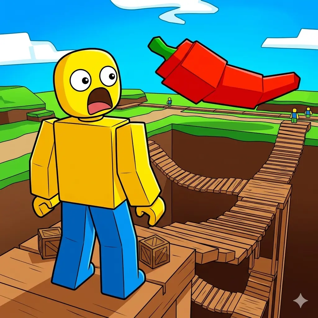 Grow a Garden Obby gameplay showing a character jumping on platforms in a colorful obstacle course near a garden.