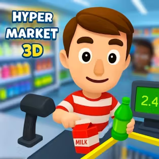 Hypermarket 3D Store Cashier Unblocked - Busy 3D supermarket checkout with scanning groceries, stocking shelves and customer lines, realistic management sim, play free online no download