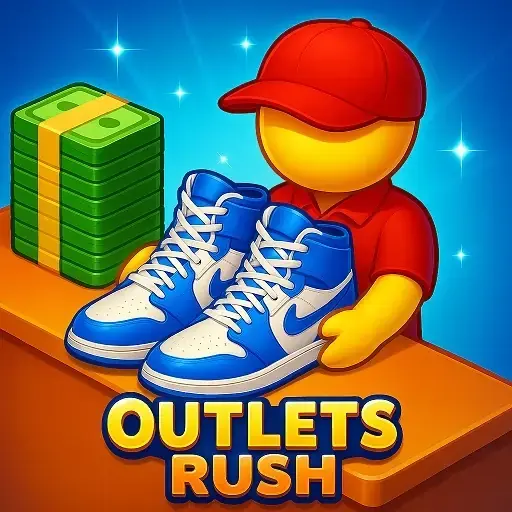 Outlets Rush 3D Idle Tycoon Unblocked - Busy 3D shopping outlet with customers and cash registers, free browser tycoon game