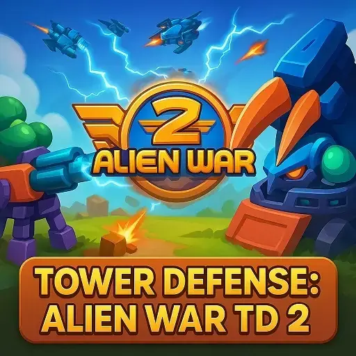 Tower Defense Alien War TD 2 Unblocked - Futuristic military towers blasting alien invaders on sci-fi battlefield, free browser game