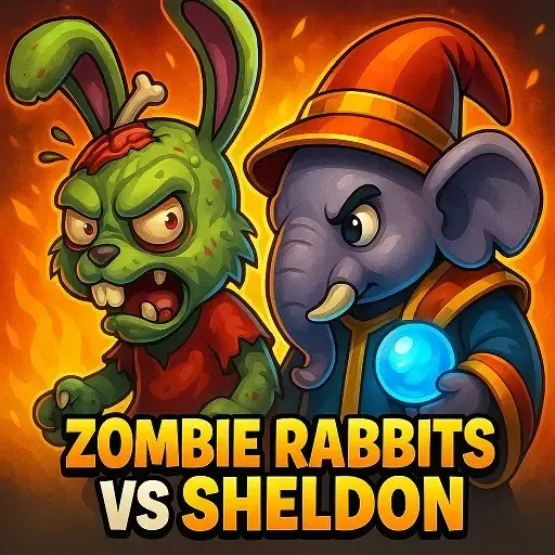 Zombie Rabbits vs Sheldon Unblocked - Cartoon character defending against zombie bunny horde with wacky traps, free browser game
